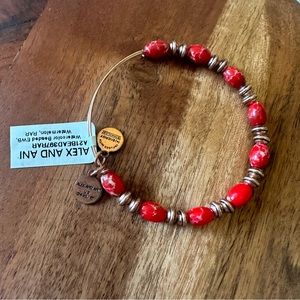 Alex and Ani red beaded bracelet alternating antique rose gold beads